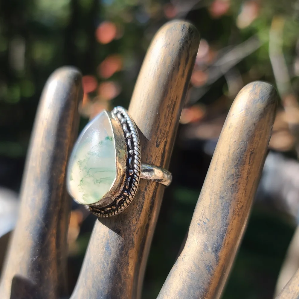 46k moss agate sterling ring sz7 - Picture 7 of 9